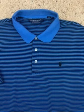 Polo Golf Ralph Lauren Moisture Management Blue Black Striped XL Pony Shirt XL