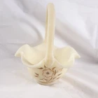 Fenton Satin Glass Ruffled Basket Flower Design Hand Painted Signed Delia L