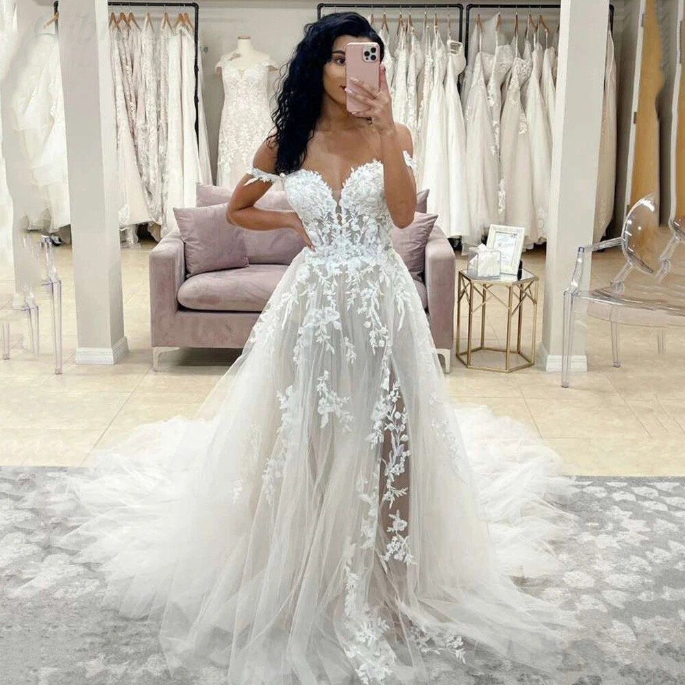 Vintage Lace Off The Shoulder Wedding Dresses