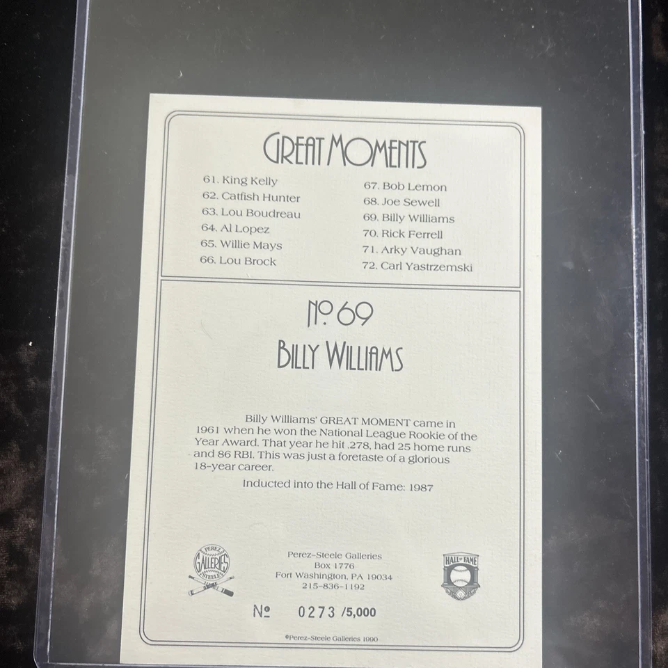 Billy Williams Signed Auto 1990 Perez-Steele Great Moments Postcard Autograph - Image 3 of 4