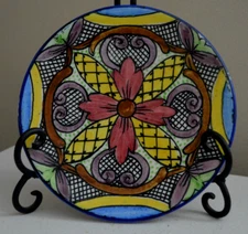 MEXICAN TALAVERA DISH HAND PAINTED DECOR Hook HANGING PLATE FLORAL VIBRANT 7"