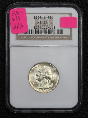 1952-S Washington Quarter S over S Repunched Mint Mark NGC MS-64 4HBS