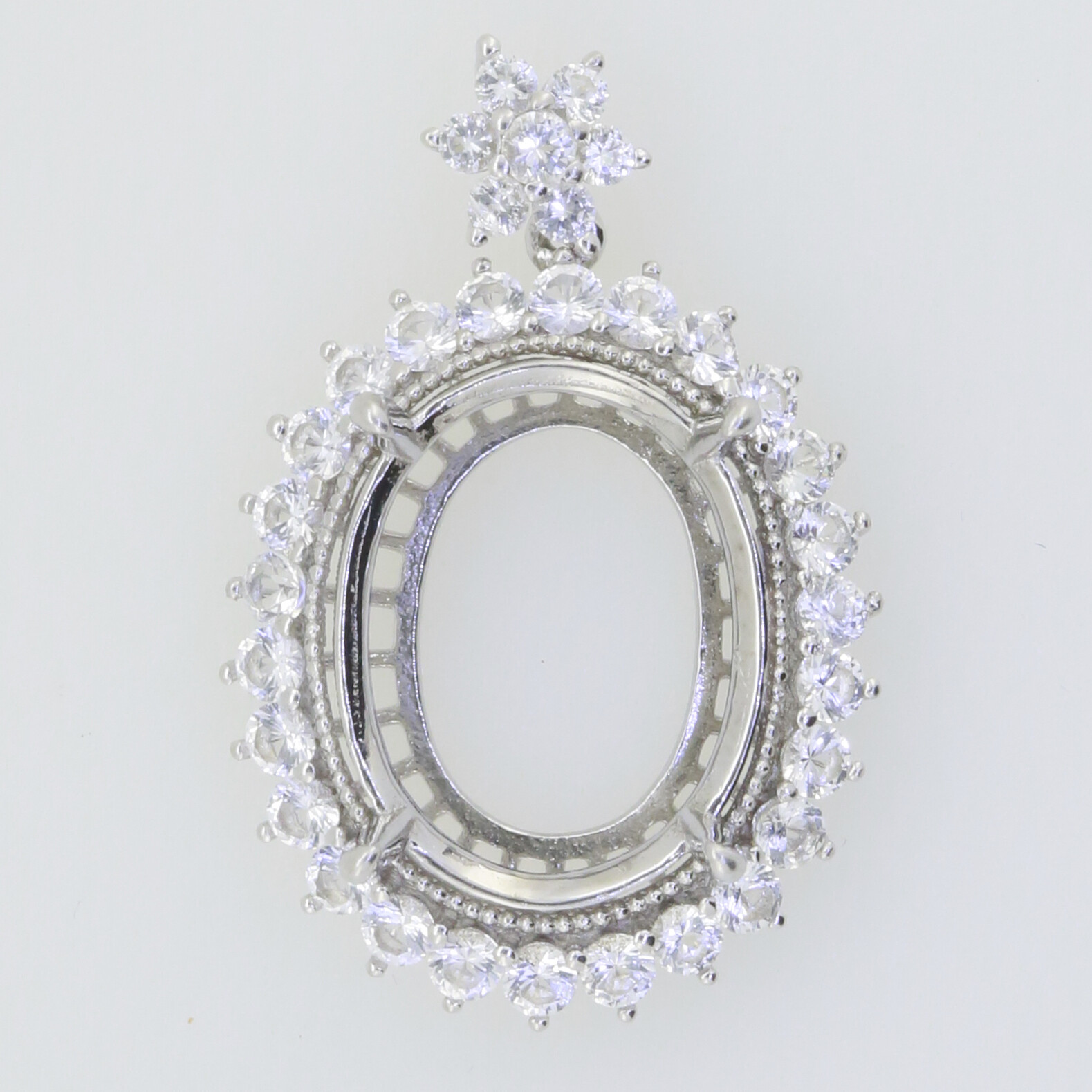 Sterling Silver Semi Mount Pendant Setting Oval OV 15x11mm Halo