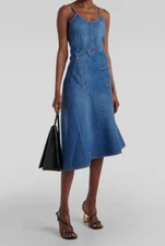 JW Anderson Women's Blue Asymmetric Distressed Denim Midi Dress Size 0