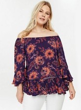 NEU Evans lila Flamenco Ärmel Bardot Tunika Top