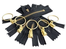 YKK#5 9" Brass with Ring Cramper Pull Metal Zipper Closed-End Made in USA (5pcs)