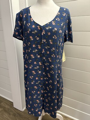 Rewind Starry Night XL Dress Button Up Lace Up Back Blue Floral Flowers NEW