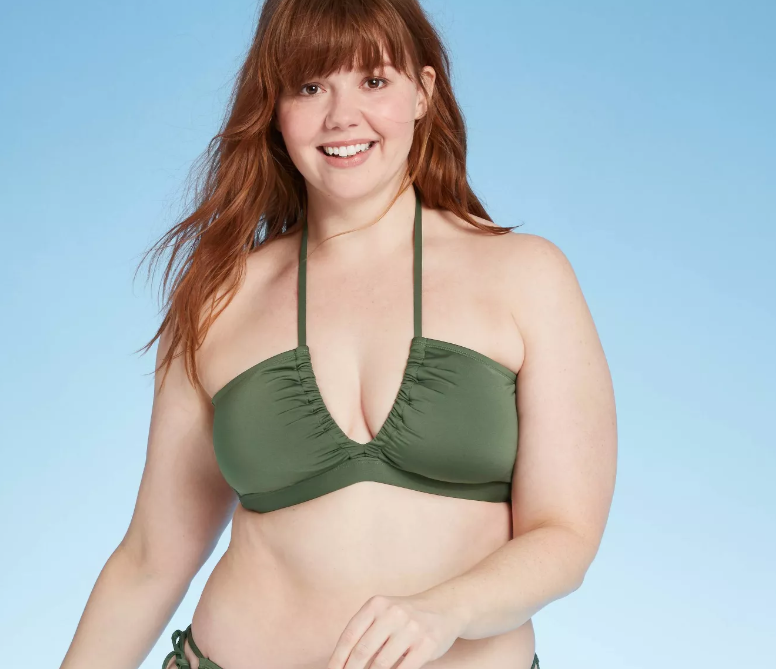 Kona Sol Womens Shirred V-Neck Dark Green Bikini Top - S470 - Various Sizes