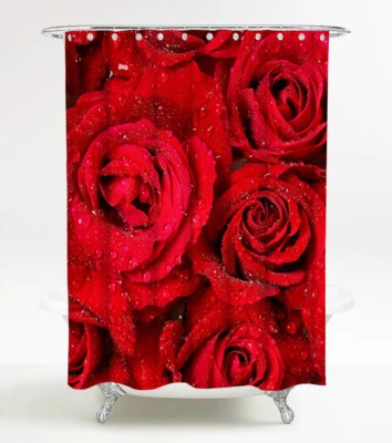 DUSCHVORHANG ANTI SCHIMMEL EFFEKT TEXTIL WANNENVORHANG BADEWANNENVORHANG ROSEN - Bild 1 von 4