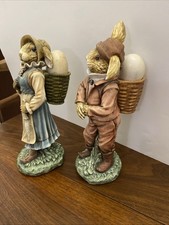 VTG 2002 Henri Chrisdon MR & MRS RABBIT w Baskets Resin Easter Figurines W/ Egg
