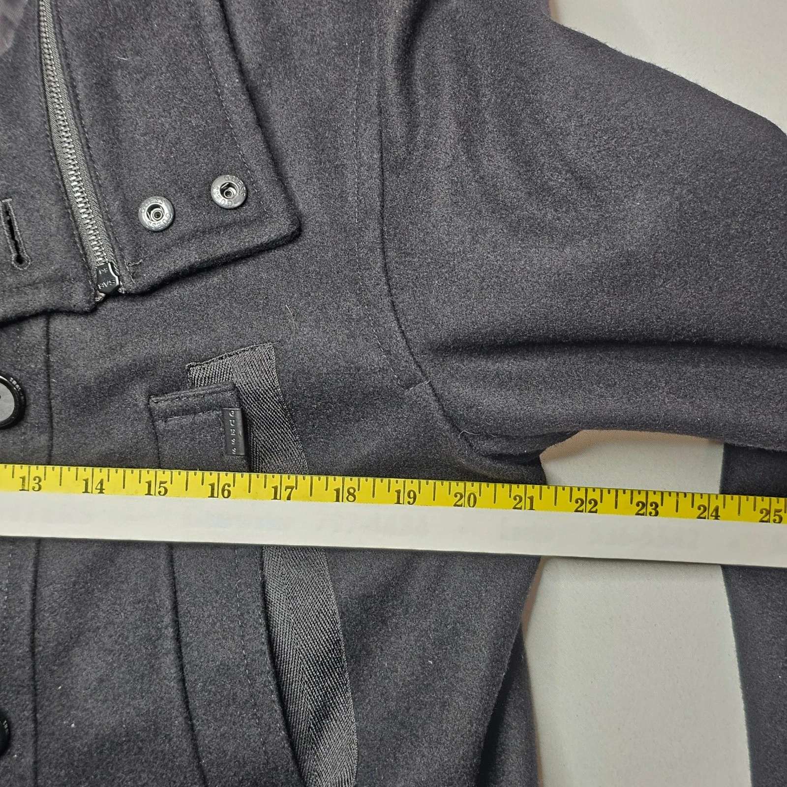 Guess Men XL Peacoat Black Wool Blend Double Breasted Zipper Bib M04110AB944 - product detail image 6