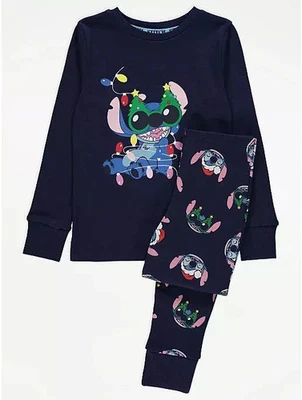 Disney Lilo & Stitch Ohana Navy Blue Pyjamas George Kids Christmas Matching