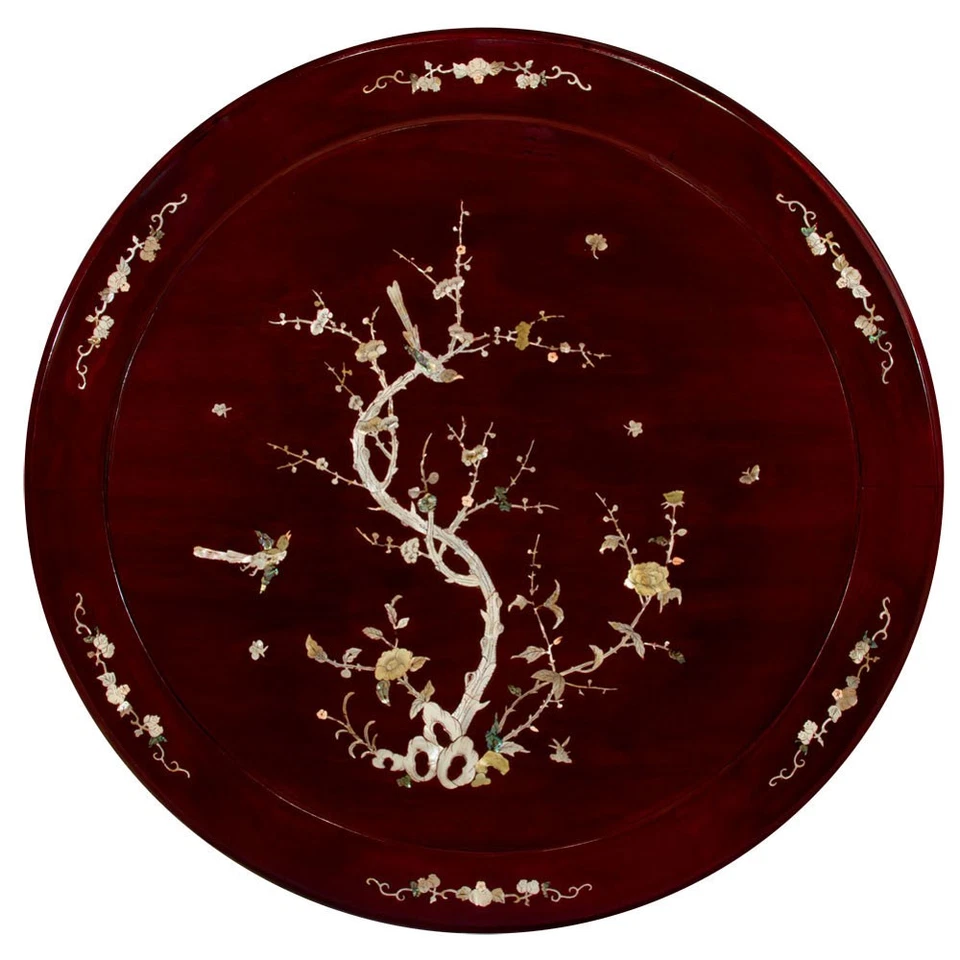 Vendedor dos EUA - 32 polegadas pau-rosa cereja escura chinesa preguiçosa Susan, incrustação de madrepérola - Imagem 2 de 3