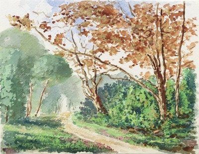 Landschaft mit Bäumen landscape with trees Aquarell watercolor drawing 1900