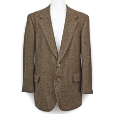 Hart Schaffner Marx Blazer Sport Coat Mens 42r Brown Tweed Jacket 2 Button