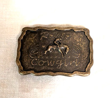 RODEO COWGIRL Brass Belt Buckle Bucking Bronco Rider