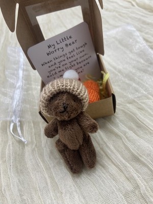 Eine Teddybärumarmung in einer Box, kleine Tasche Braunbärumarmung Mini Sorgenbär flauschig