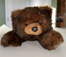 Vtg 1992 MJC Plush Teddy Bear Baby Laying Down 18” Brown