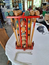Vtg 1950-60’s Rademaker CROQUET 6 ball SET With Wooden Stand 24 Pieces Milwaukee