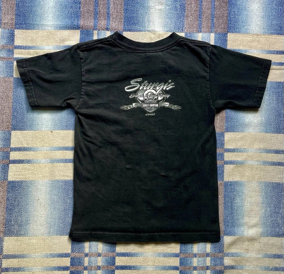 Camiseta vintage para niños Harley Davidson Sturgis motocicleta rally lobo negro 6-8 Foto 3 de 4
