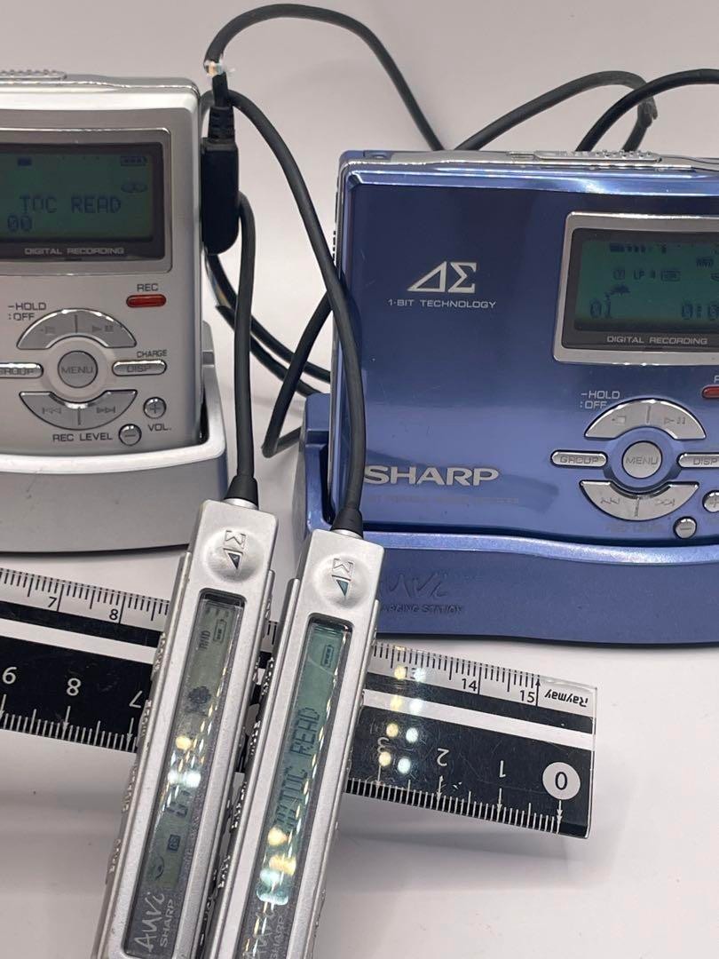 Sharp MD-DR7-A+MD-DR7-S Set Lot of 2 Portable MiniDisc