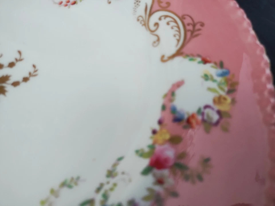 5 Antique Gilman Collamore New York COALPORT England 10" Bowls Pink Gold Flowers - Image 3 of 4