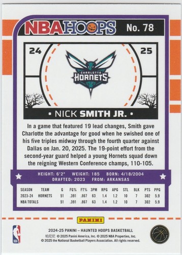 NICK SMITH JR. 2024-25 PANINI HAUNTED HOOPS HOLO WEBS FOIL PARALLEL #78 - Picture 2 of 2