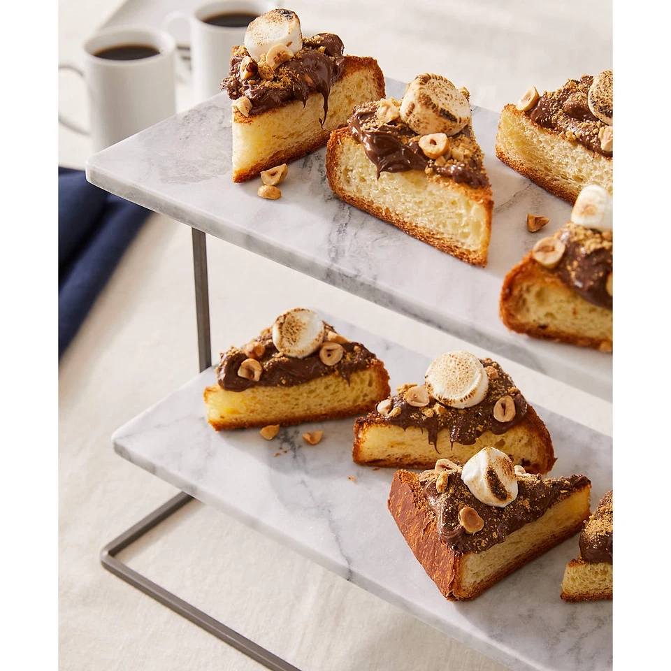 Elegante plato para servir con soporte de postre de mármol de cocina francesa de 2 niveles para fiesta en casa Foto 3 de 4