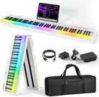 Foldable 88-Key Piano Keyboard Colorful Lighted Keys, Semi-Weighted Full Size