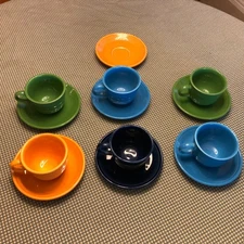 Fiestaware Homer Laughlin set of 6 colorful tea cups and saucers