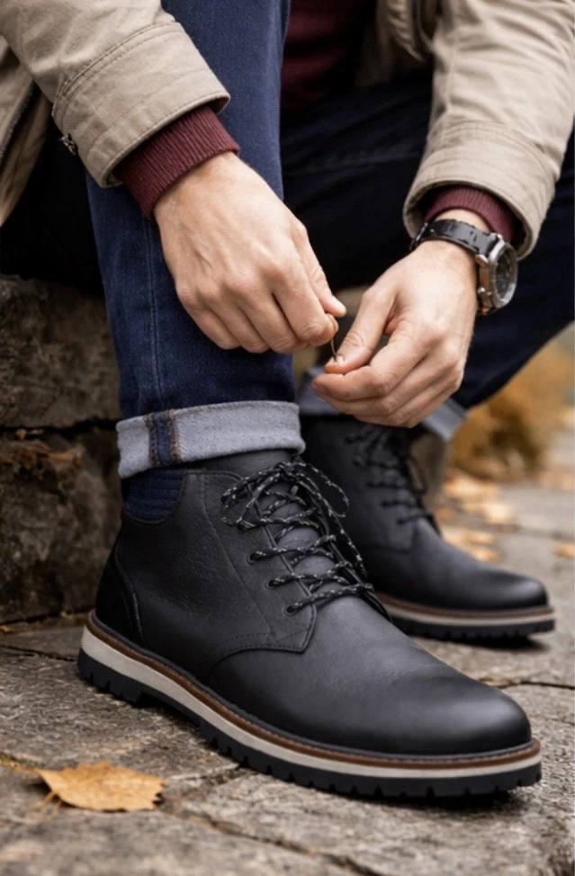 LACOSTE ブラックブーツ Lacoste Black Leather Upper Boots for Men for Sale | Shop New