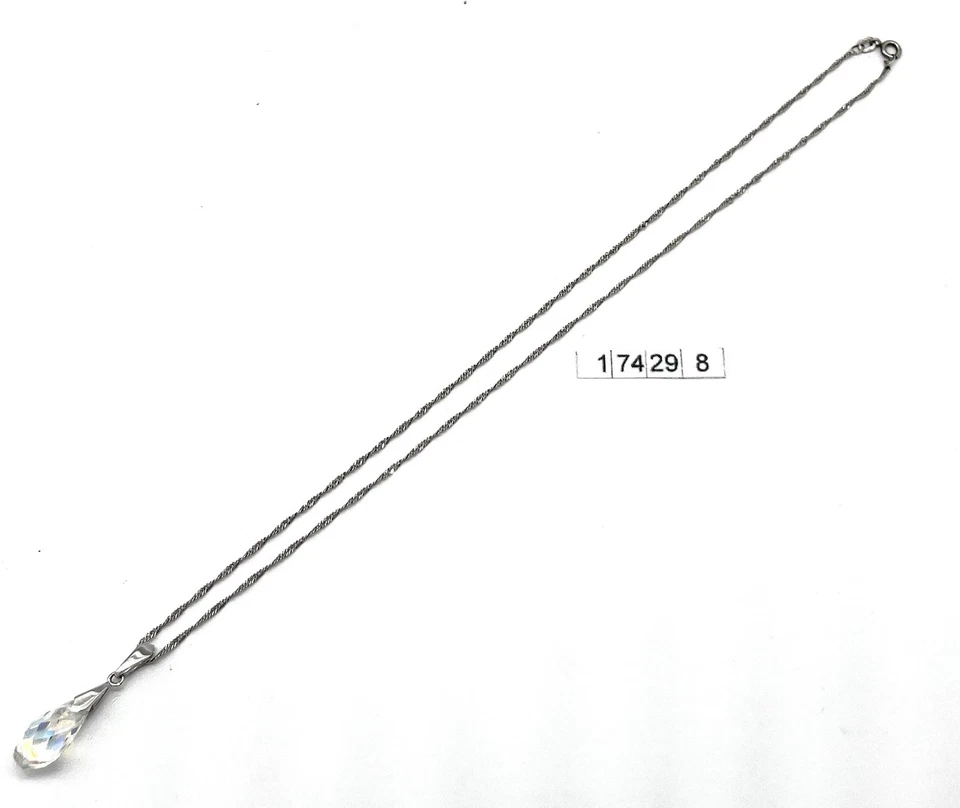 925/- Silberkette mit Anhänger, simulierter Diamant, Singapurkette, 45 cm lang - Bild 3 von 3