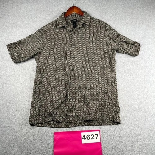 Claiborne Silk Geometric Shirt Beach Casual Button Up Short Sleeve Mens Medium