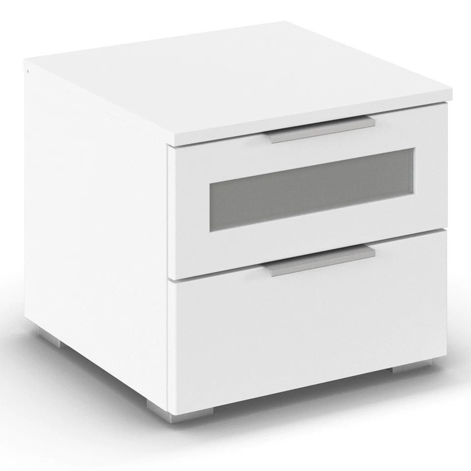Nachtschrank - alpinweiß - Milchglaseinsatz - 40 cm breit Nachttische - Bild 3 von 4