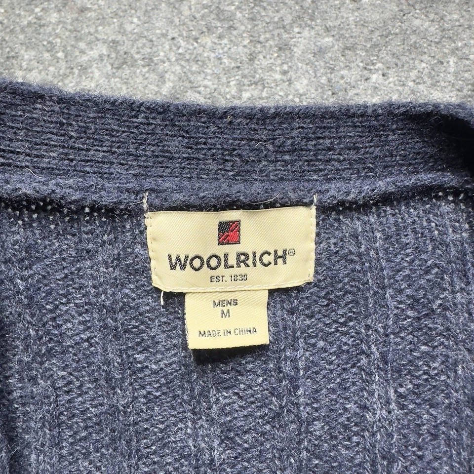 WoolRich свитер кардиган мужской M вересковый глубокий темно-синий шерсти кабель трикотажа рыбака - Изображение 3 из 4