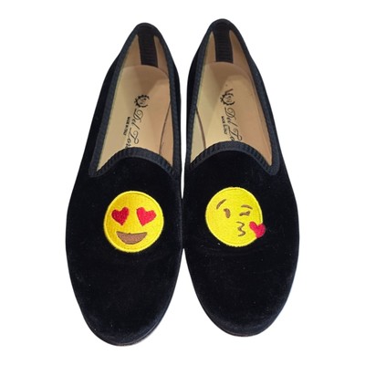 Del Toro Emoji Velvet Loafers Flats Shoes Black Italy smoking slippers SIZE 8.5