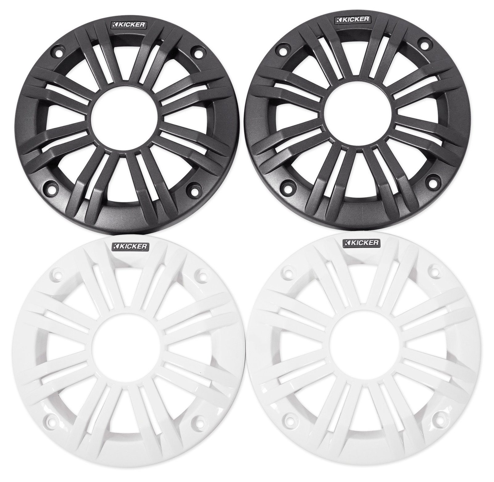 Пара морских коаксиальных динамиков Kicker 45KM42 из 4-х коаксиальных динамиков с угольно-белой решеткой