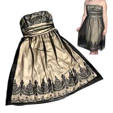 Davids Bridal Cocktail Dress Womens Size 2 Black Beaded Lace Mesh Mob Wife