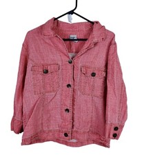 Chico  s Jacket Women's 2 Coral 100 Linen Metallic Button Pockets 3/4 Sleeve