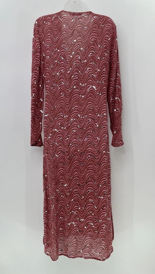 Женское розовое прозрачное платье миди с блестками с бисером Zara размер Small, богемное фестиваль хиппи - Изображение 2 из 4