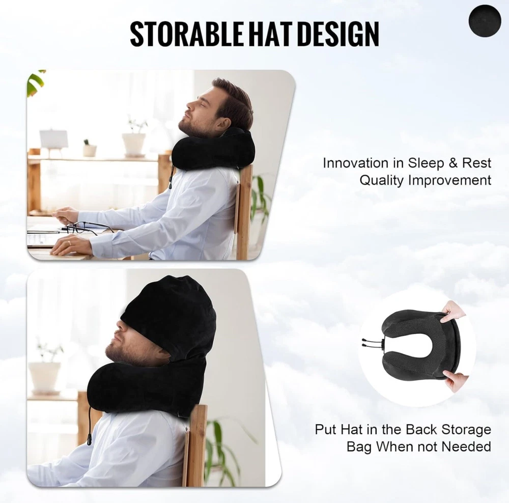 Ultra-Soft Velvet Travel Neck Pillow with Hood for Airplane Comfort