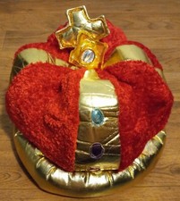 Royal Crown Novelty Joke Costume Queen King Hat w/ Jewels Cross Padded Red Gold