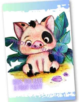 MY BOTTOM SHELF BOOKS DIGITAL Have a Piggy Party PINK PUA PIG Birthday Greet Card MBSB-PRINT REQ'D