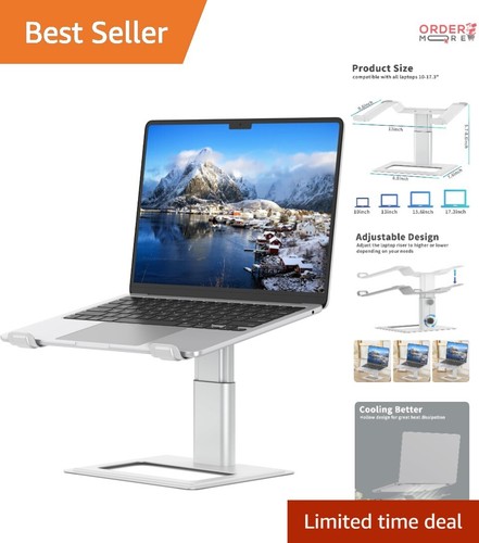Adjustable Laptop Stand Aluminum 10-17.3" Ergonomic Riser for Desk Use