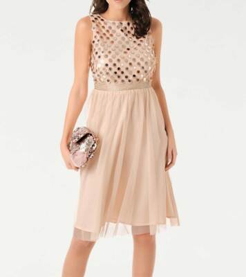 Kleid Coctail Heine Ashley Brooke Designer rosa apricot Pailletten Gr 42 44