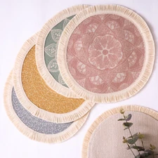 Set of 4 13" Round Floral Tassel Yellow Pink Green Blue Placemat Table Mat
