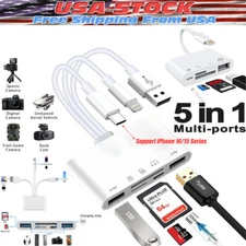 5 in 1 USB SD TF Card Reader Camera Adapter For iPhone 16 15 14 13 12 11 Pro Max