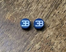 LEGO Dark Blue Tile, Round 1 x 1 with Silver Bugatti Logo Pattern. QTY 2. Bulk.