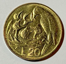 1975 San Marino Coin 20 lire Bird Feeding Nestling Babies FAO Animal Wildlife