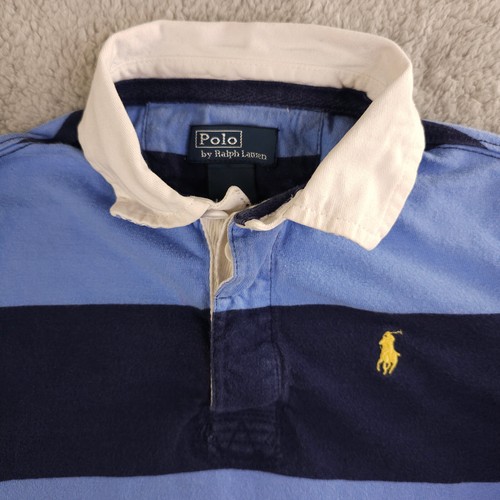 Vintage Polo Ralph Lauren Shirt Boy 5 Blue Rugby Striped Long Sleeve Pony Preppy - Picture 7 of 11